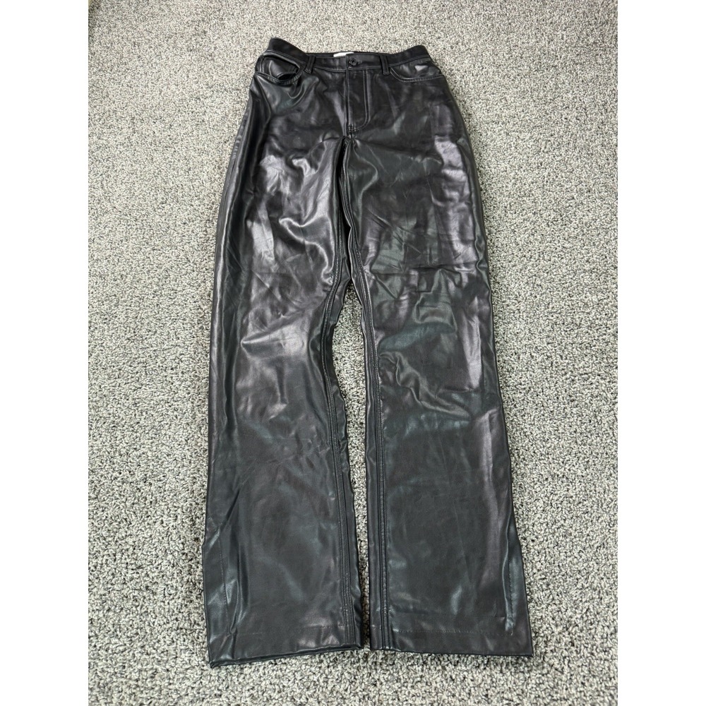 Abercrombie & Fitch The 90s Straight Vegan Leather Pants Women's Size 27 Black
